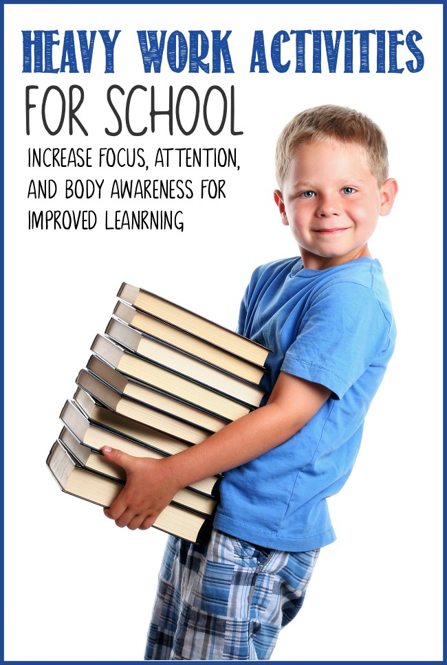 Boy carrying stack of books for heavy work activity at school.